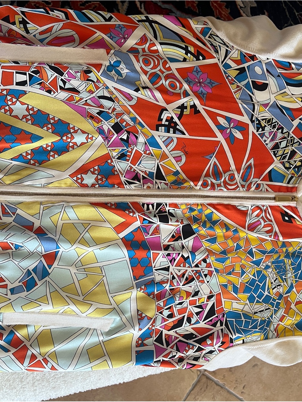 Emilio Pucci Multicolor Mosaic-Print Bomber Jacket with Cream Trim - Picture 10 of 12